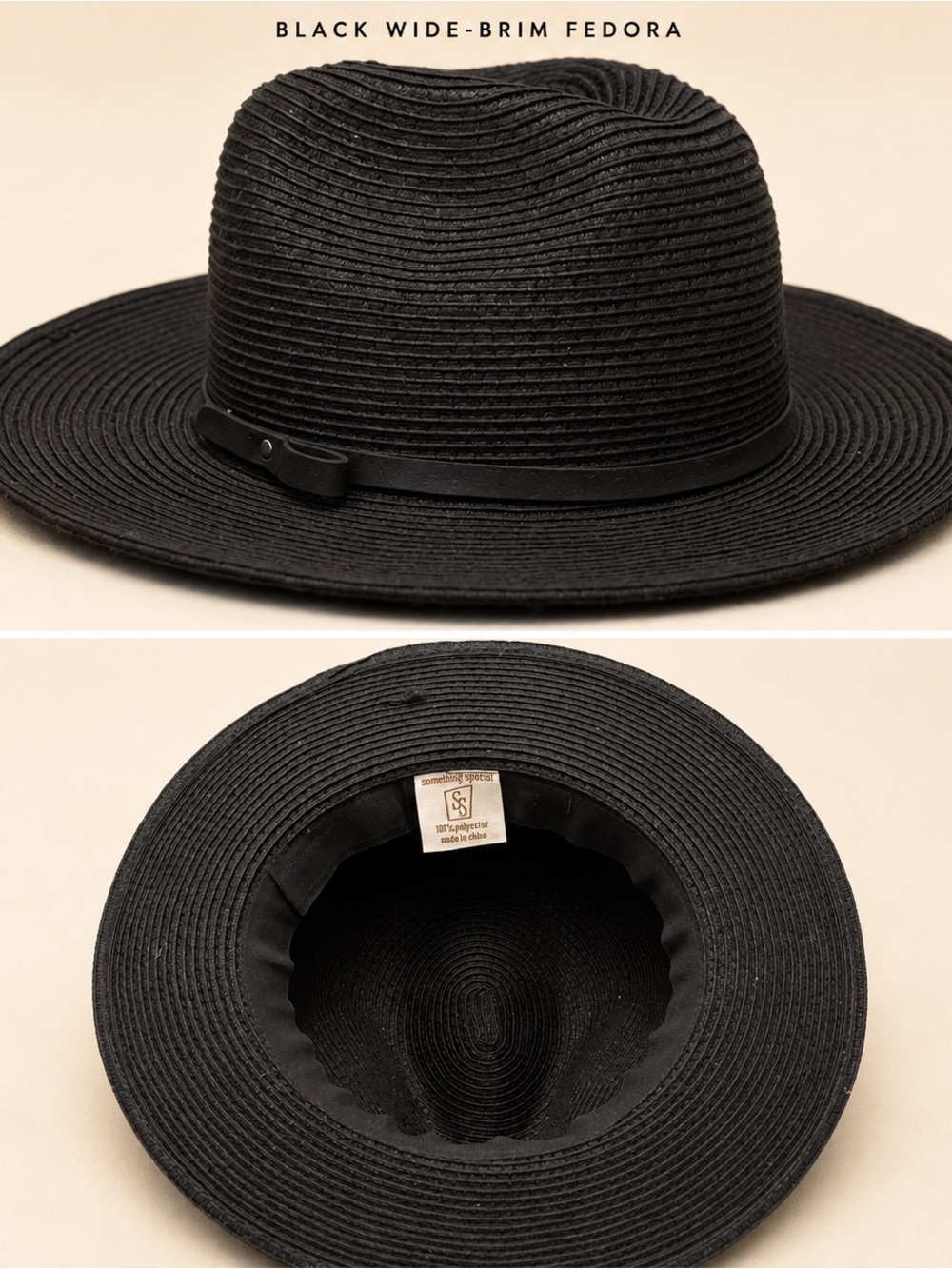 Black Wide-Brim Fedora Hat - Classic Straw Style
